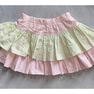 Castles and Crowns ruffle skirt 3T pink green seersucker stripe EUC